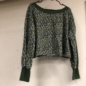Anthropologie Green Speckled Off-Shoulder Sweatshirt
